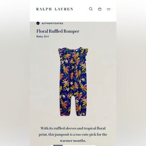 Ralph Lauren size 9 mo floral ruffled romper!  Soft cute and cozy!